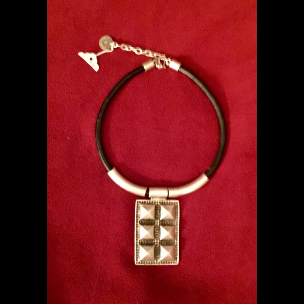 REDUCED! Black leather & Pewter necklace w/ext.
